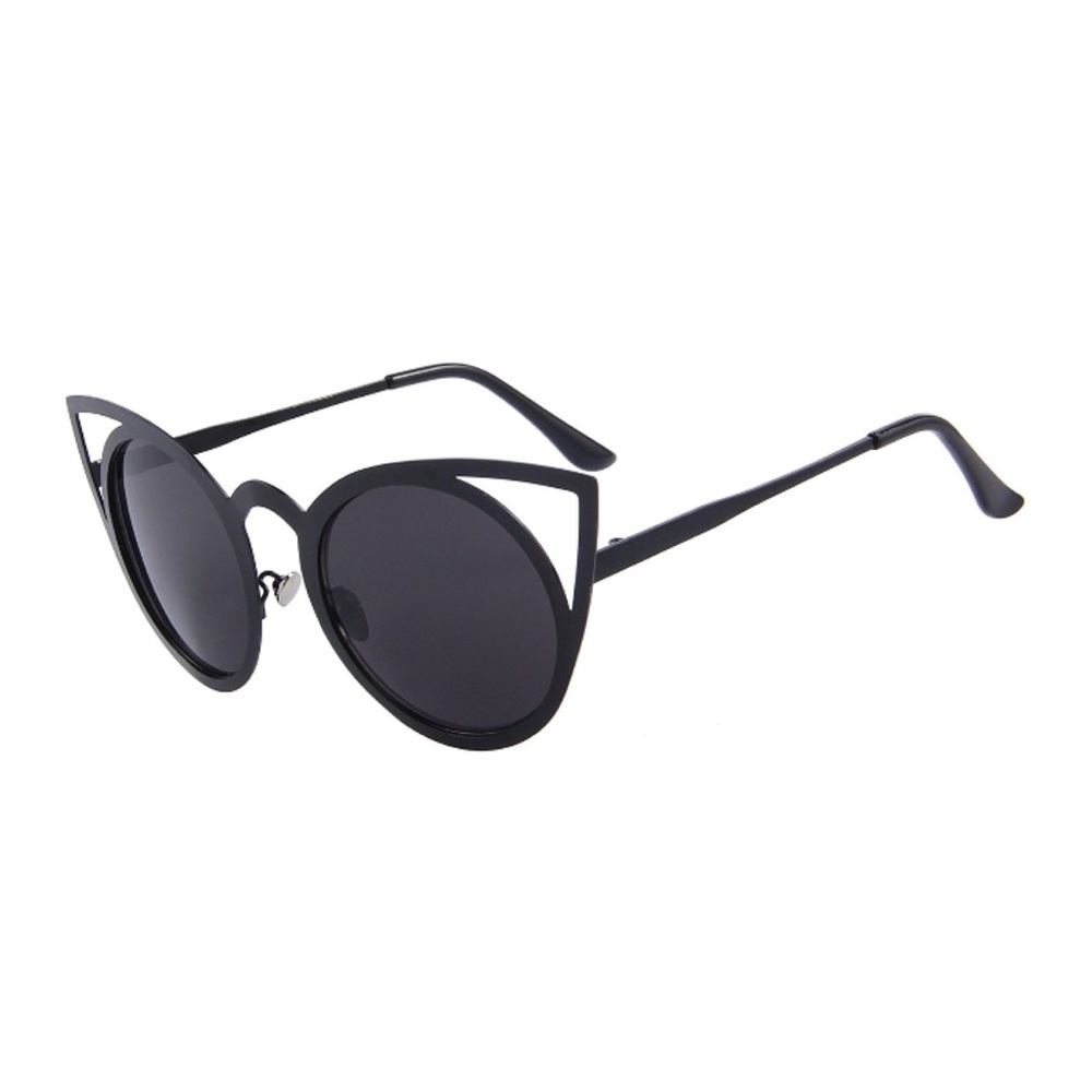 Round Lens Cut Out Cat Eye Black Sunglasses - Picture 5 of 11
